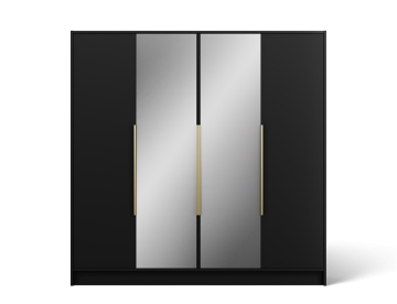 Dulap Lunara cu uși batante – 4 uși – 200x51x200 cm – cu oglindă – Negru – Varianta 2