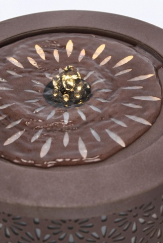 Fantana cilindrica cu LED, din metal, maro, 25x23 cm, Miki, Yes - Img 4