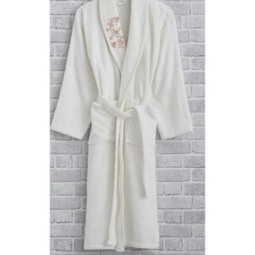 Halat de baie cu broderie, marimea L, vie collection, bumbac 100%, alb, SPV-10