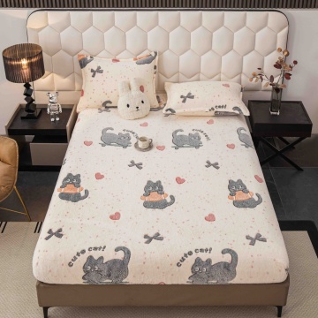 Husă de Pat Cocolino 3 Piese | Model Cute Cat 🐱 | Pat 2 Persoane | Microfibră Plusată