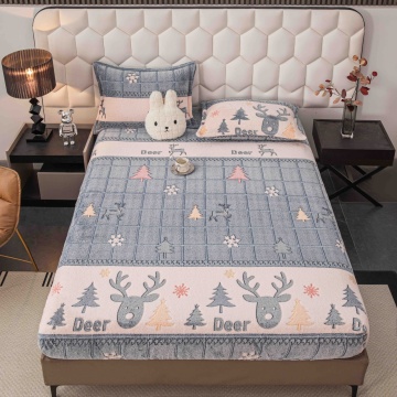 Husă de Pat Cocolino 3 Piese | Model Deer Winter 🦌 | Pat 2 Persoane | Microfibră Plusată