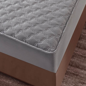 Husa de pat matlasata si 2 fete de perne din catifea, cu elastic, model tip topper, pentru saltea 140x200 cm, gri, HTC-32 - Img 4