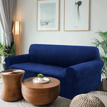Husa elastica din catifea, canapea 3 locuri, cu brate, bleumarin, HCCJ3-04 - Img 4