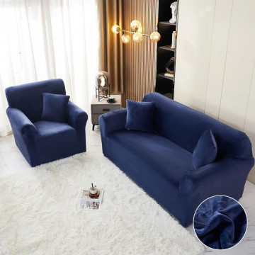 Husa elastica din catifea, canapea 3 locuri, cu brate, bleumarin, HCCJ3-04 - Img 9