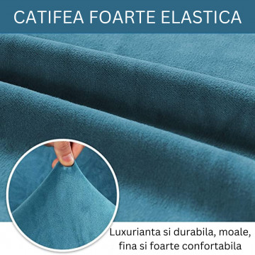 Husa elastica din catifea, canapea 3 locuri, cu brate, turquoise, HCCJ3-05 - Img 5