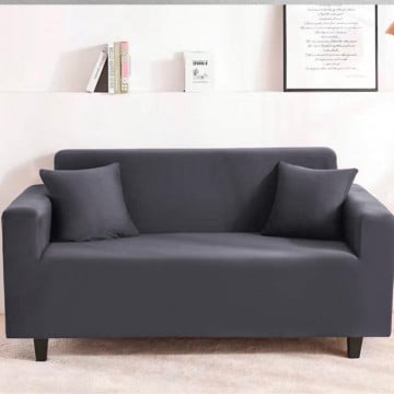 Husa elastica pentru canapea 3 locuri + 1 fata de perna cadou, uni, cu brate, gri inchis, L04 - Img 1