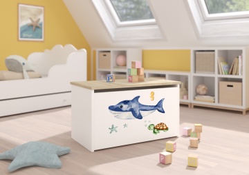 Ladă pentru jucării DARIA – 73x40x42 cm – Alb / Sonoma / SEA ANIMALS