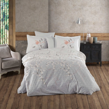 Lenjerie de pat, 100% bumbac, tesatura poplin, pat 2 persoane, gri / alb, Misi