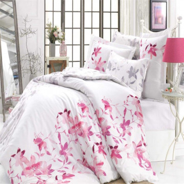 Lenjerie de pat, 100% bumbac, tesatura satin, pat 2 persoane, alb / roz, Lucia