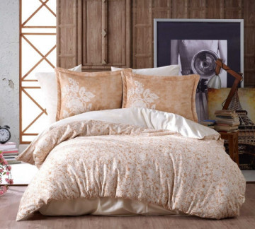 Lenjerie de pat, 100% bumbac, tesatura satin, pat 2 persoane, cappuccino, Elvira, HBS-59