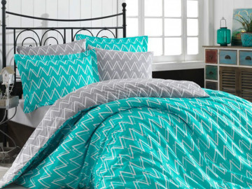 Lenjerie de Pat Bumbac 100% Poplin - Pat 1 Persoana - Hobby Home - Nazende Turquoise - HBP-38 - Img 1