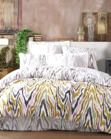 Lenjerie de pat, bumbac poplin 100%, alb / mustar, 4 piese, Barbara, HBP-73