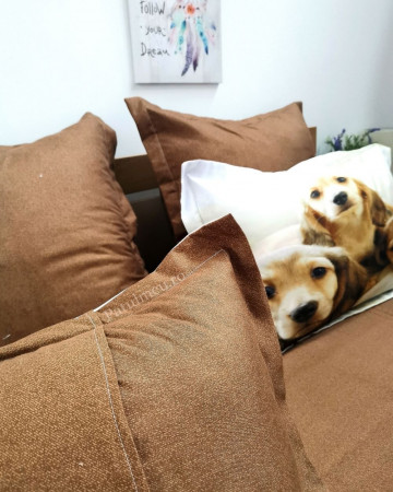 Lenjerie de pat cu 2 fete, imprimeu 3D, tesatura tip finet, pat 2 persoane, maro, 6 piese, A2-07 - Img 5