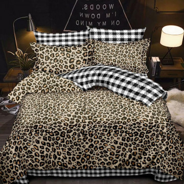 Lenjerie de pat cu 2 fete, tesatura tip finet, 6 piese, pat 2 persoane, bej / maro, FN-559