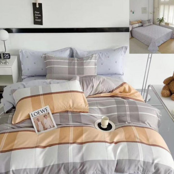 Lenjerie de pat cu 2 fete, tesatura tip finet, pat 2 persoane, 6 piese, gri / galben inchis, R60-504