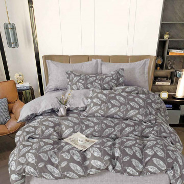 Lenjerie de pat cu 2 fete, tesatura tip finet, pat 2 persoane, 6 piese, gri, R60-528