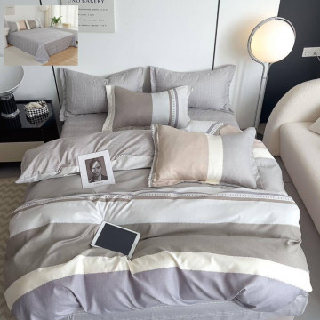 Lenjerie de pat cu 2 fete, tesatura tip finet, pat 2 persoane, 6 piese, gri, R60-544