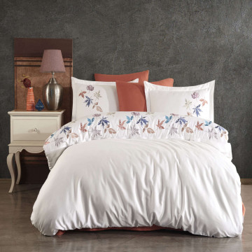 Lenjerie de pat cu broderie, bumbac 100%, pat 2 persoane, 6 piese, alb, Hazan