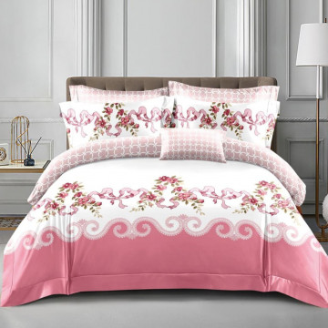 Lenjerie de pat cu elastic, policoton, pat 2 persoane, alb / roz, 4 piese, E-56 - Img 2