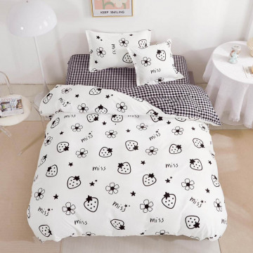 Lenjerie de pat cu elastic, tesatura tip finet, pat 1 persoana, 4 piese, alb / negru, T60-106