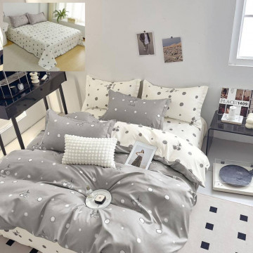 Lenjerie de pat cu elastic, tesatura tip finet, pat 2 persoane, 6 piese, gri / alb, T259 - Img 2