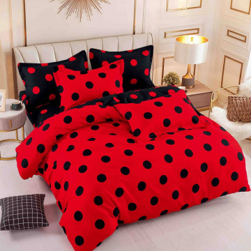 Lenjerie de pat cu elastic, tesatura tip finet, pat 2 persoane, rosu, 6 piese, FNJE-123