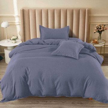 Lenjerie de pat cu elastic, tesatura tip finet, uni, pat 1 persoana, 4 piese, gri inchis, T60-71