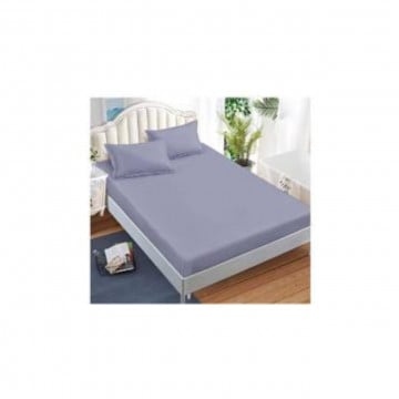 Lenjerie de pat cu elastic, tesatura tip finet, uni, pat 2 persoane, lila, 6 piese, FNE-170 - Img 2