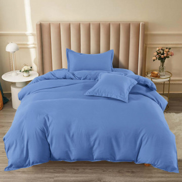 Lenjerie de pat cu elastic, uni, tesatura tip finet, pat 1 persoana, albastru inchis, 4 piese, FJ1-79 - Img 2