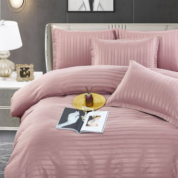Lenjerie de pat, damasc, roz pal, 6 piese, pat 2 persoane, Jo-Jo, DM-066 - Img 3