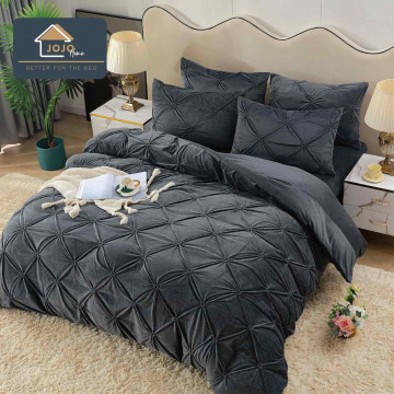 Lenjerie de pat din catifea, cu pliuri, 4 piese, pat 2 persoane, negru, LCPJ-06 - Img 1