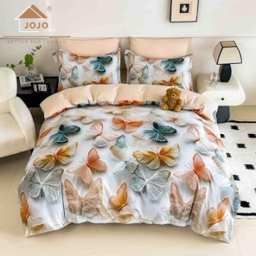 Lenjerie de pat din finet 5D Multicolor cu Fluturi JOJO HOME – 6 piese