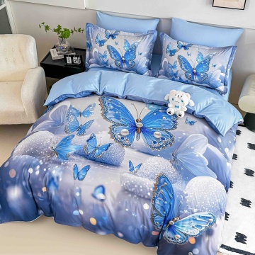 Lenjerie de pat albastră 5D cu fluturi – vedere de ansamblu