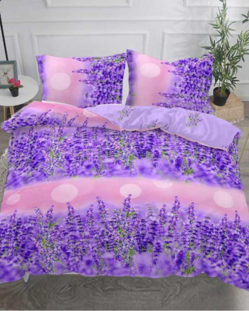 Lenjerie de pat, imprimeu 3D, policoton, pat 2 persoane, 4 piese, mov, S4-07