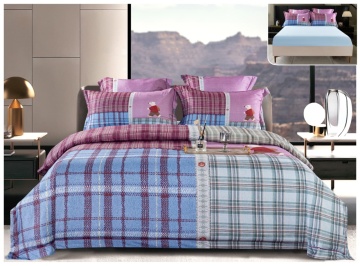 Lenjerie pat satin digital patchwork copii | Albastru pastel | 6 piese | 2 persoane | Cu elastic