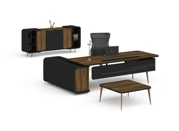 Set managerial RITIM Negru Nuc cu birou executive, dulap office si masuta cafea – imagine pentru prezentare culori
