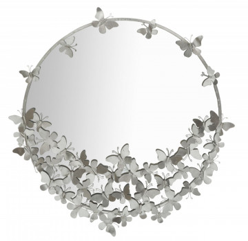 Oglinda decorativa argintie cu rama din metal, ∅ 91 cm, Butterflies Mauro Ferretti - Img 1