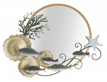Oglindă decorativa aurie din metal / sticla, 86 x 7,6 x 65 cm, Fish Mauro Ferreti - Img 1