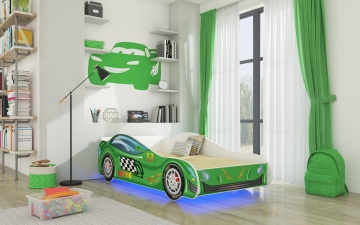 Pat and LED lighting SPEED – cu iluminare LED – cu saltea inclusă – cu somieră inclusă – Verde – Suprafață dormit 160x80