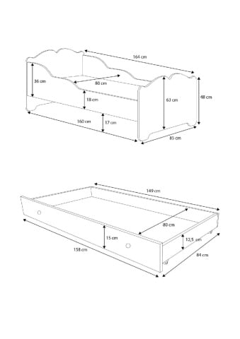 Pat dublu pentru copii, cu saltea din spuma si somiera incluse, Ximena II, ADRK Furniture - Img 15