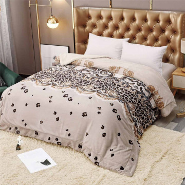 Patura cocolino dubla cu blanita, pat 2 persoane, bej / maro, PDBJ-105