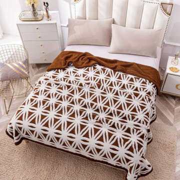 Patura cocolino dubla, model relief, pat 2 persoane, alb / maro inchis, PDBP-23