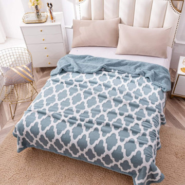 Patura cocolino dubla, model relief, pat 2 persoane, bleu / alb, PDBP-30