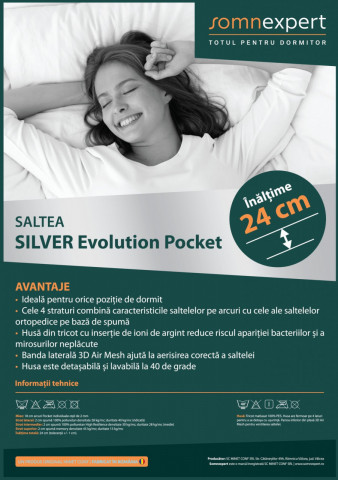 Saltea cu memorie și arcuri individuale Somnexpert Silver Evolution Pocket Spring 140x190, înălțime 24 cm, husă detașabilă, fermitate medie - Img 6