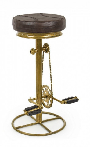 Scaun bar maro / auriu din piele naturala si metal, 42 cm, Cycle Bizzotto - Img 1