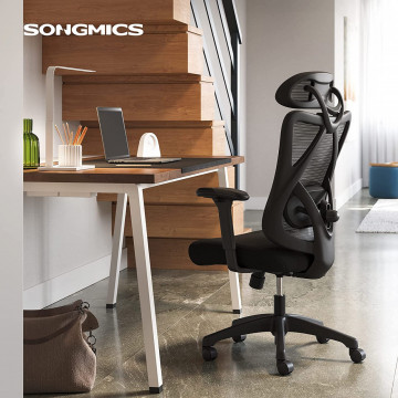 Scaun de birou ergonomic, metal / poliester, negru, Songmics - Img 3