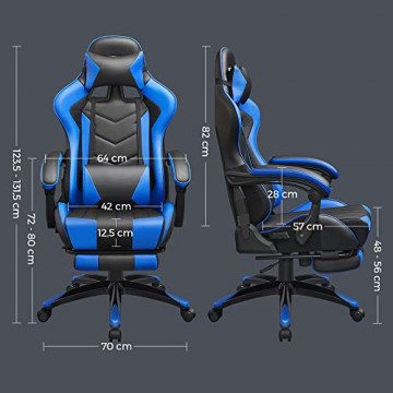 Scaun de gaming ergonomic cu recliner, metal / piele ecologica, negru / albastru, Songmics - Img 6