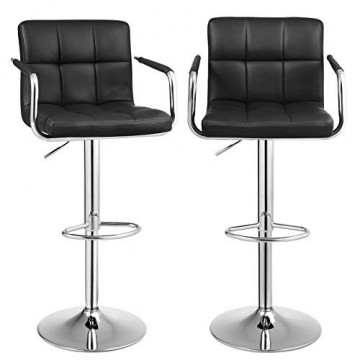 Set 2 scaune bar, 44.5 x 38 x 95-115 cm, piele ecologica / metal, negru, Songmics - Img 1