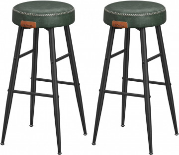 Set 2 scaune bar, 51.6 x 51.6 x 76.2 cm, piele ecologica / metal, verde / negru, Vasagle - Img 1