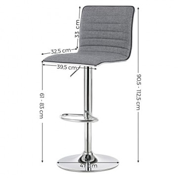 Set 2 scaune bar gri din in si metal, 39,5x32,5x90.5 cm Vasagle - Img 2